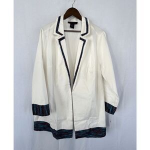 Isabel Hayley 100% Cotton Lightweight Jacket, White w/Blue Felt Trim 20W, NWT